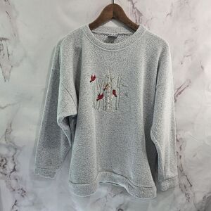 Vintage Sweatshirt Womens XL Gray Cardinal Crew Pullover 90s Terry Embroidered